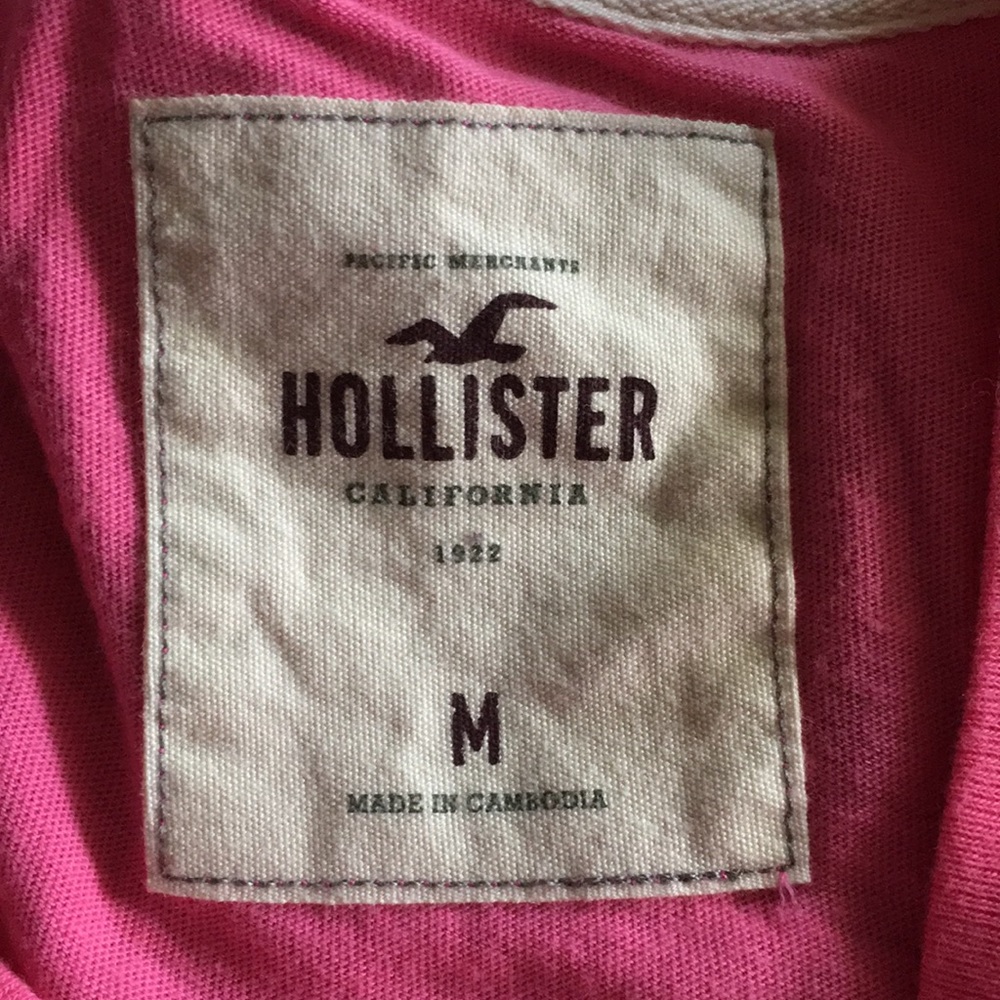 Hollister S/S pink t-shirt with blue bird & Hco across front Sz Medium - Picture 6 of 6